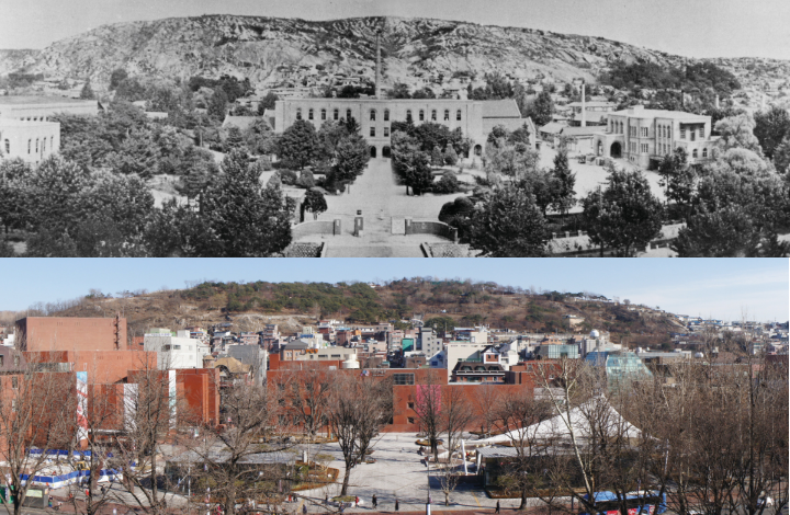 동숭동 대학로 마로니에공원 전경[1970년(상), 2013년(하)] ⓒ한국문화예술위원회